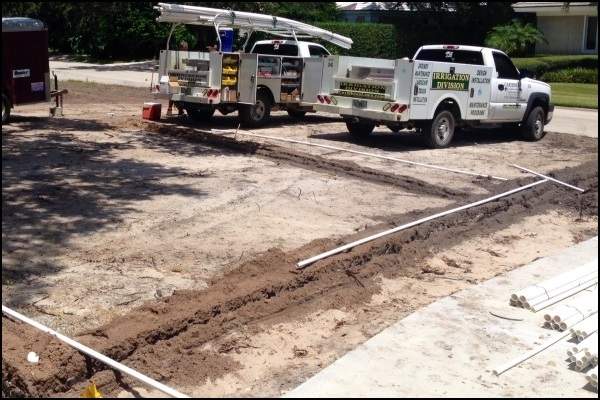 Irrigation being set up in the ground